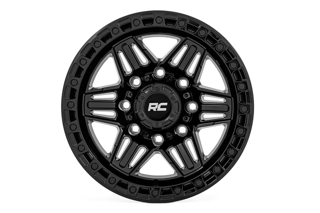 76 Series Wheel Simulated Beadlock Gloss Black 17x9 8x6.5 -12mm Rough Country