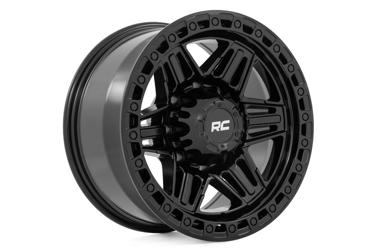76 Series Wheel Simulated Beadlock Gloss Black 17x9 6x5.5 -12mm Rough Country