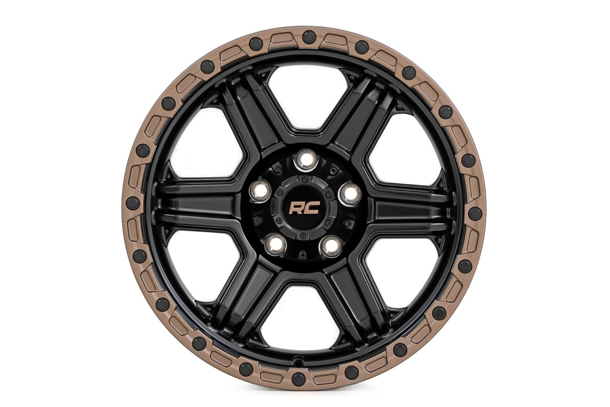 79 Series Wheel One-Piece Semi Gloss Black w/Bronze Ring 18x9 6x135 0mm Rough Country