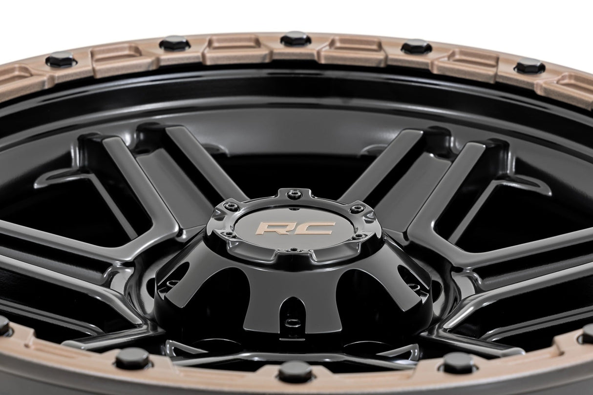 79 Series Wheel One-Piece Semi Gloss Black w/Bronze Ring 18x9 6x135 0mm Rough Country