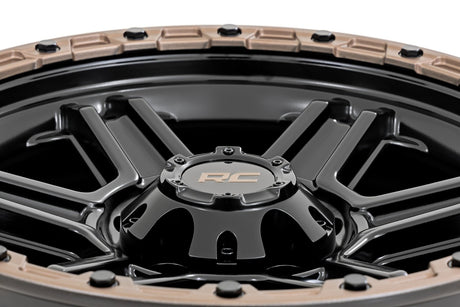 79 Series Wheel One-Piece Semi Gloss Black w/Bronze Ring 18x9 6x135 0mm Rough Country