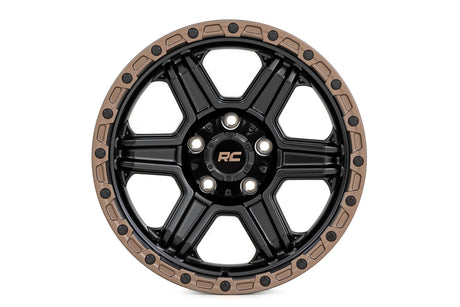 79 Series Wheel One-Piece Semi Gloss Black w/Bronze Ring 18x9 5x5 -12mm Rough Country