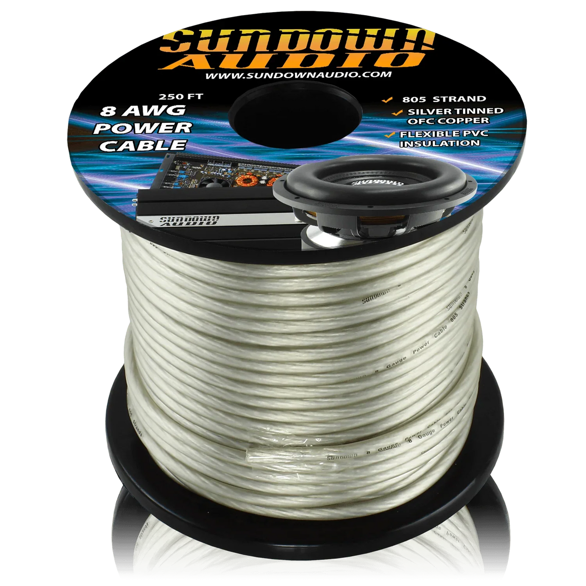Sundown Audio 8 Gauge 250' Tinned OFC Oxygen Free Copper Power Cable