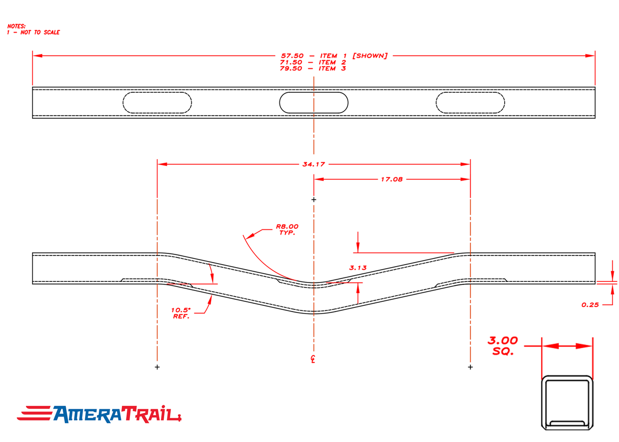 72 X 3 X 3" V Bend Cross Member, 1/4" Wall, Structural Aluminum