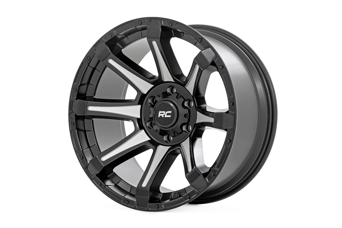 81 Series Wheel One-Piece Semi Gloss Black w/machined spokes 20x9 8x180 0mm Rough Country