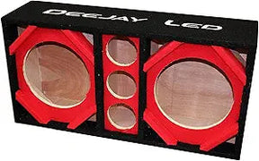 D10T3RED Deejay 10 in. Two Woofers Plus Three Tweeters Empty Chuchera Speaker Enclosure, Red Deejay LED