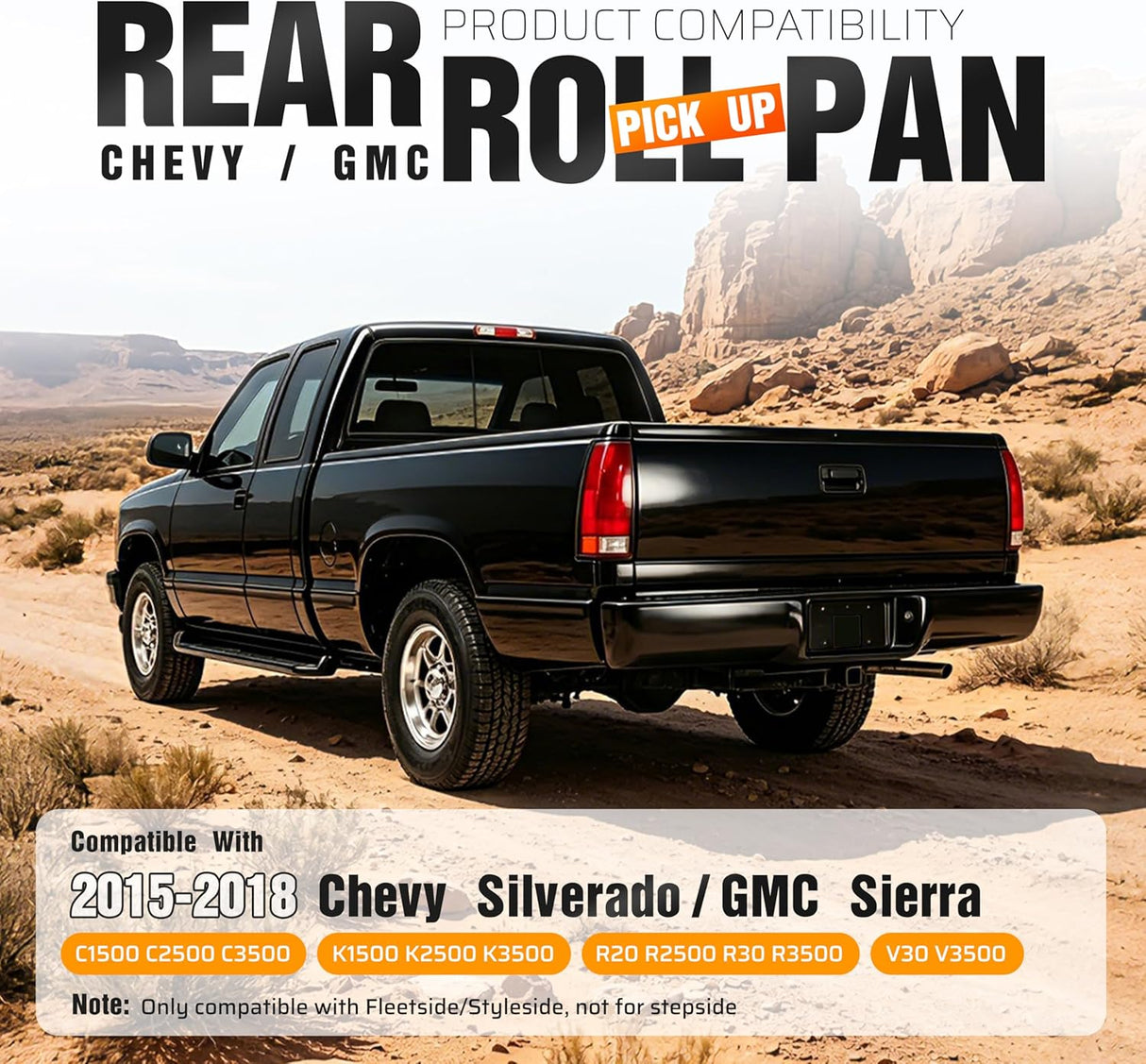 Rear Roll Pan Without Light for 1988-1998 Full-Size Trucks