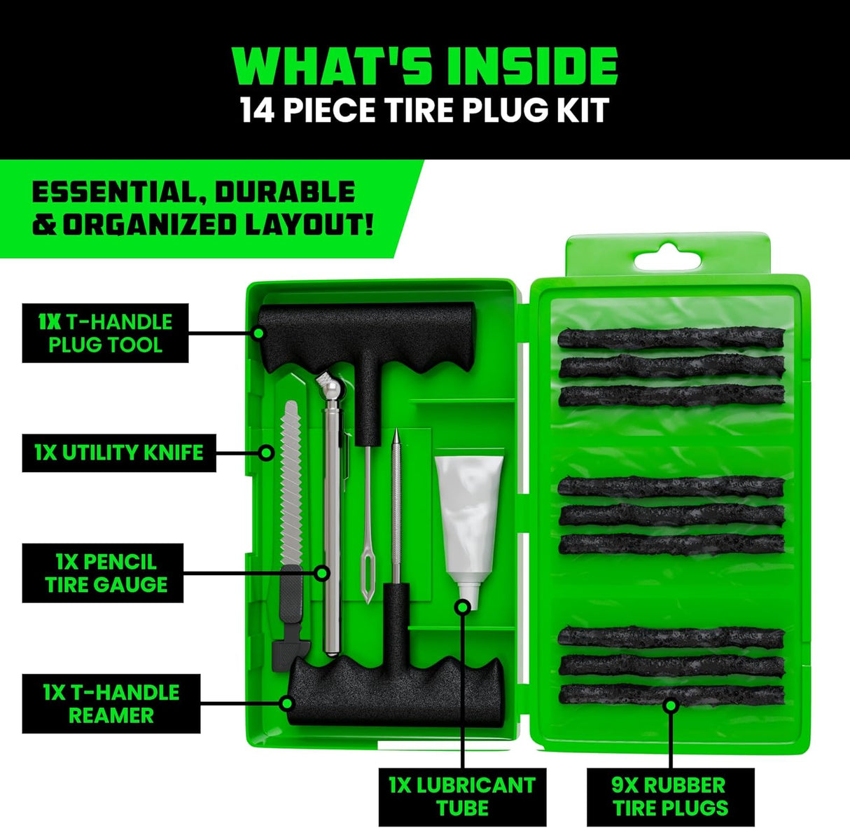 14-Piece Compact Tire Repair Kit