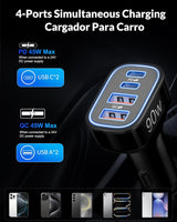 90W 4-Port USB-C & USB-A Car Charger Adapter TekShack