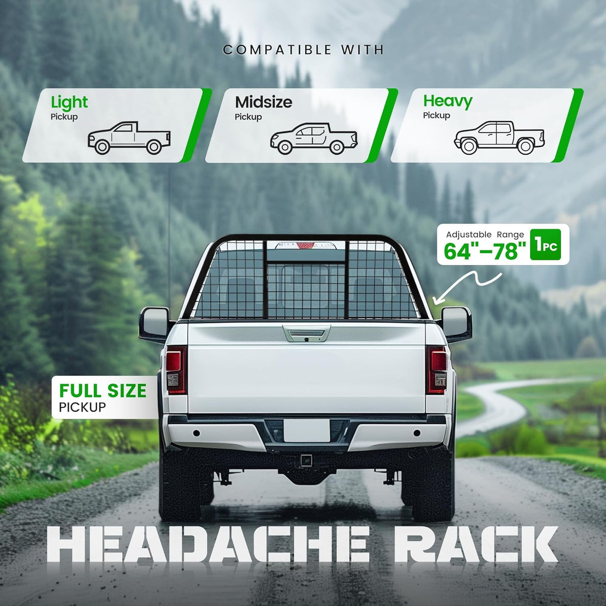 Adjustable Pickup Truck Headache Rack 64in to 78in Window Protection