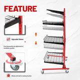 Rolling 3 Shelf Auto Body Parts Storage Rack Steel Red