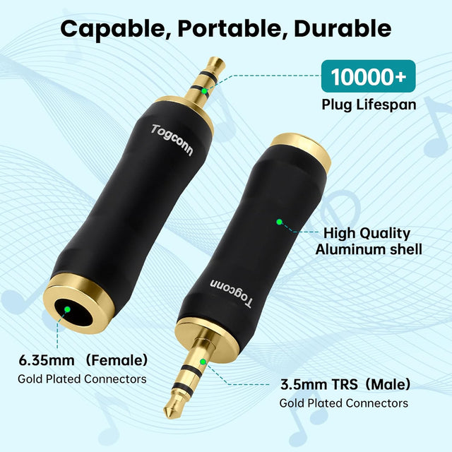 1/8" to 1/4" - 3.5mm TRS Stereo Male to 6.35mm Female Adapter – Gold-Plated TekShack