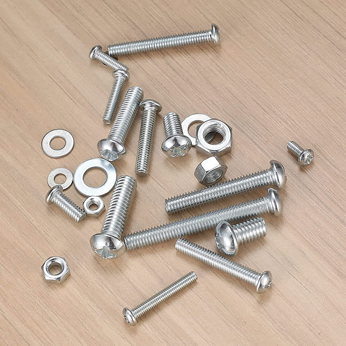 Metric Bolt Assortment with Nuts and Flat Washers, M3/M4/M5/M6 Cross Slotted Round Head Machine Screws TekShack