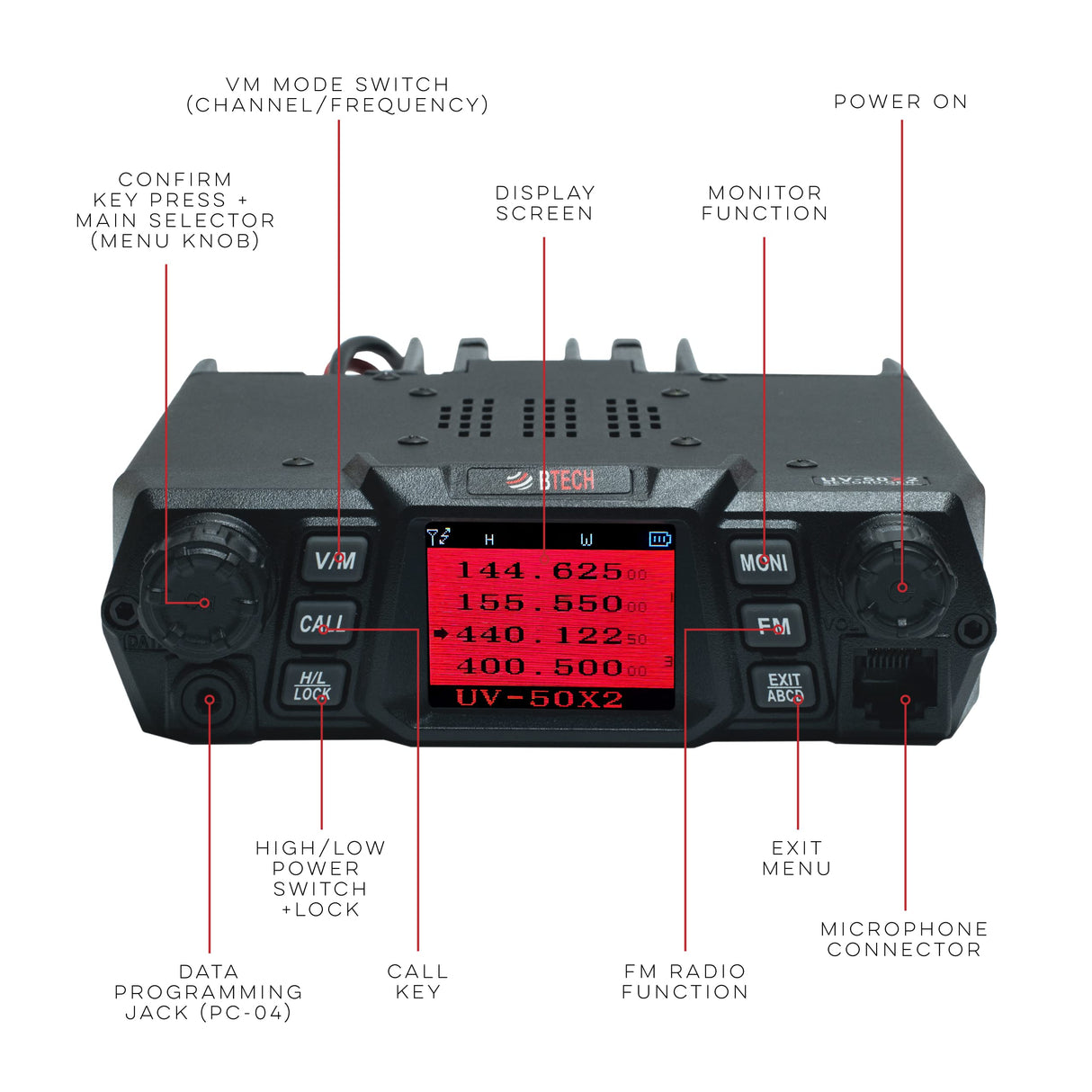 BTECH UV-50X2 (Second Generation) Dual Band 50W Mobile Radio BTECH