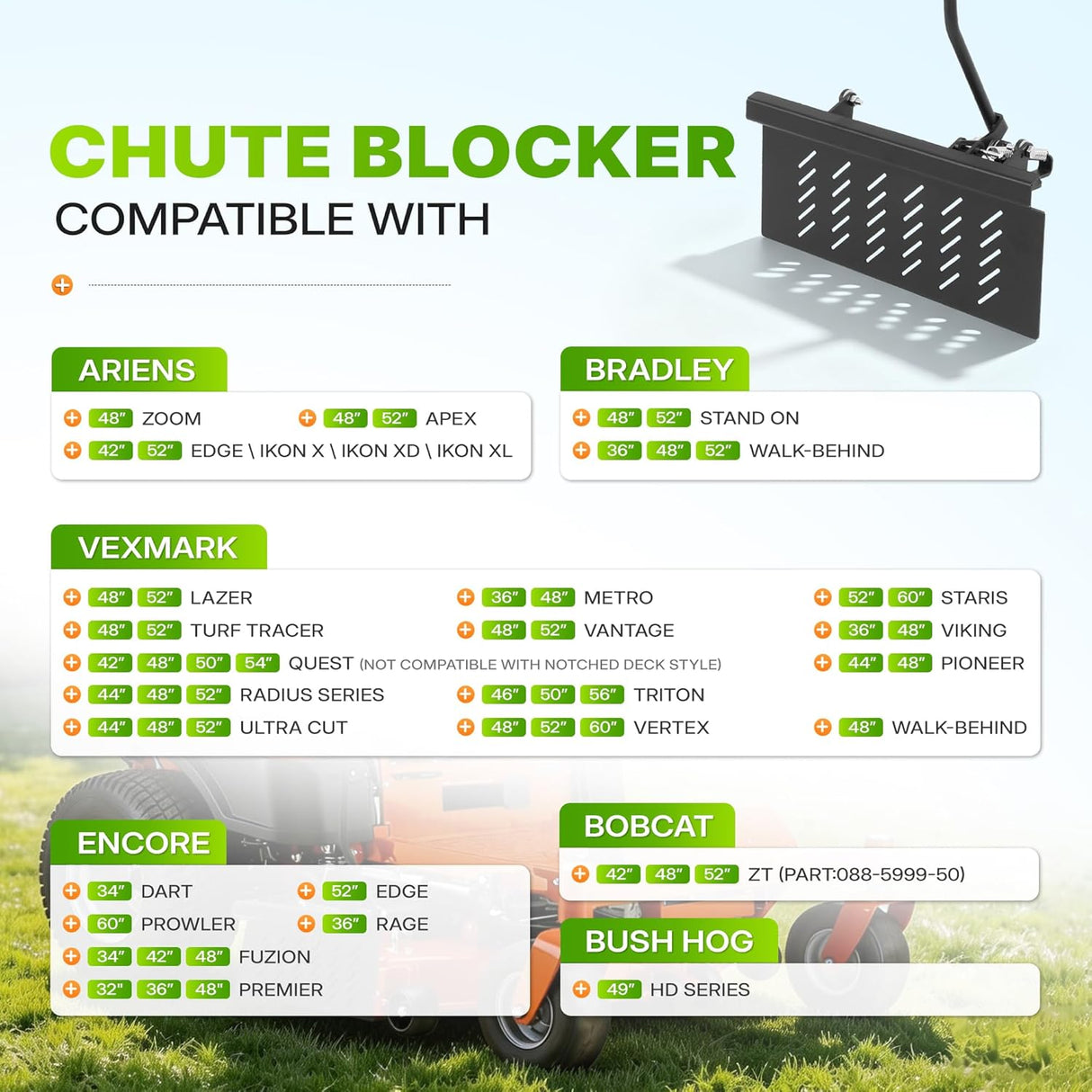 Adjustable Steel Lawn Mower Chute Blocker 0 to 90 Degree