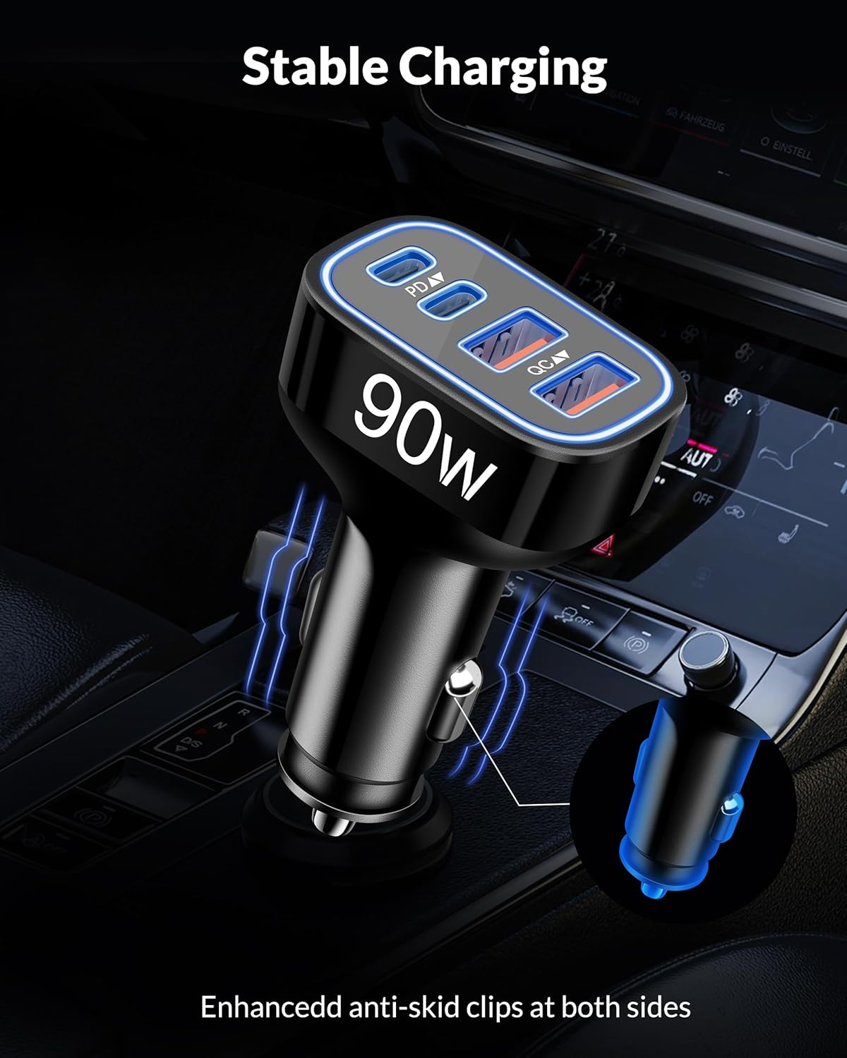 90W 4-Port USB-C & USB-A Car Charger Adapter TekShack