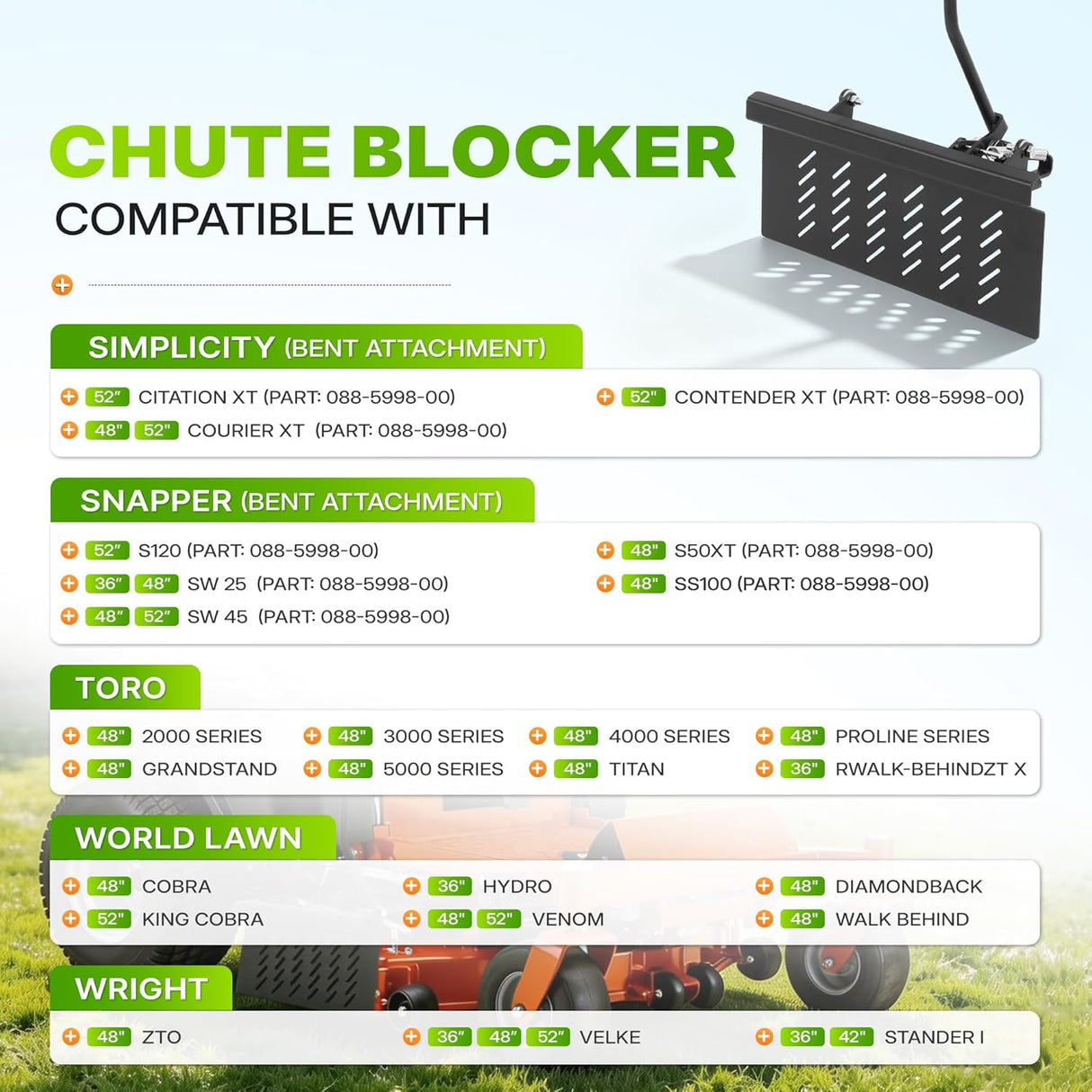 Adjustable Steel Lawn Mower Chute Blocker 0 to 90 Degree