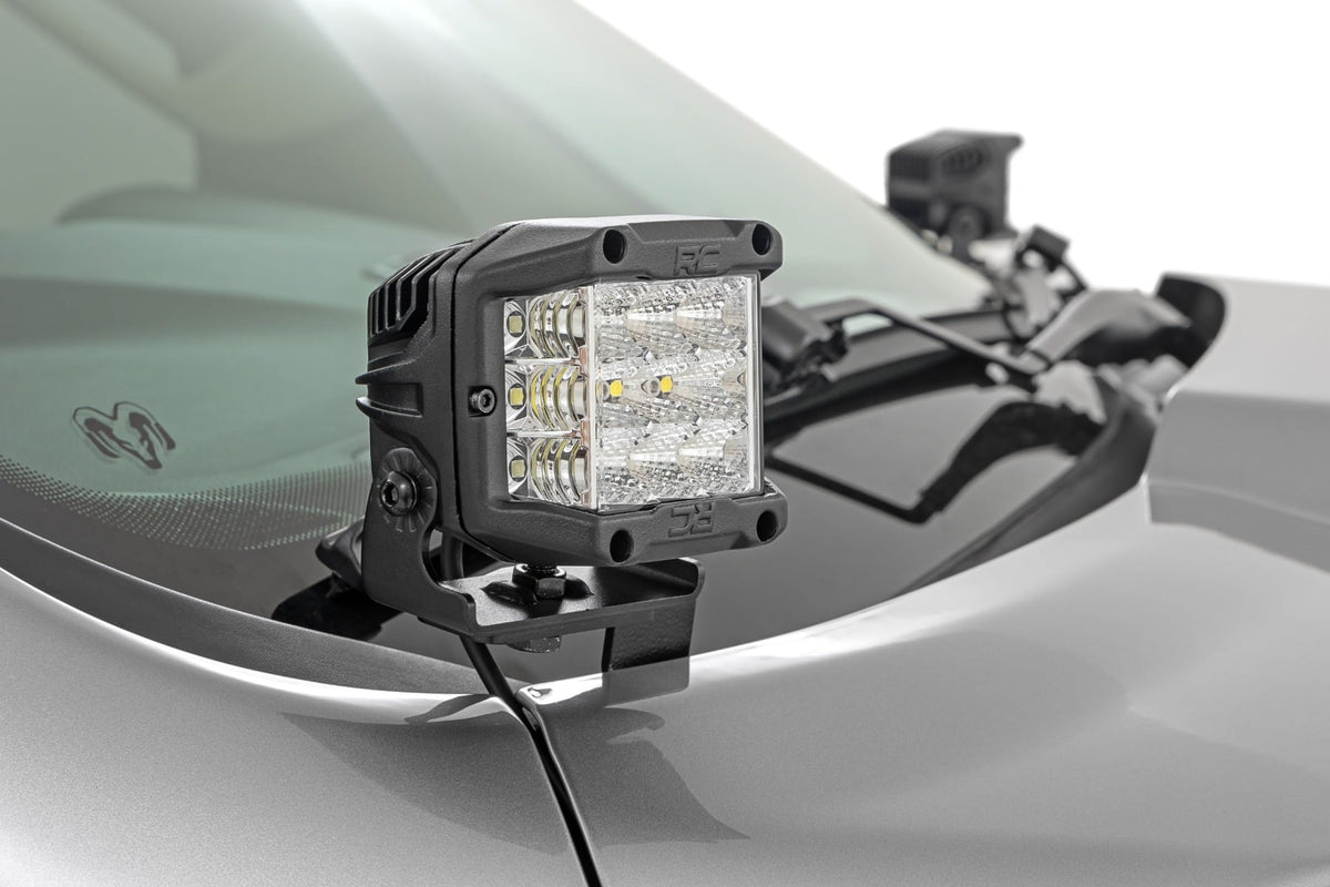 LED Light Kit Ditch Mount Black Series Round 3.5 Inch Amber DRL Ram 1500 (19-26) Rough Country