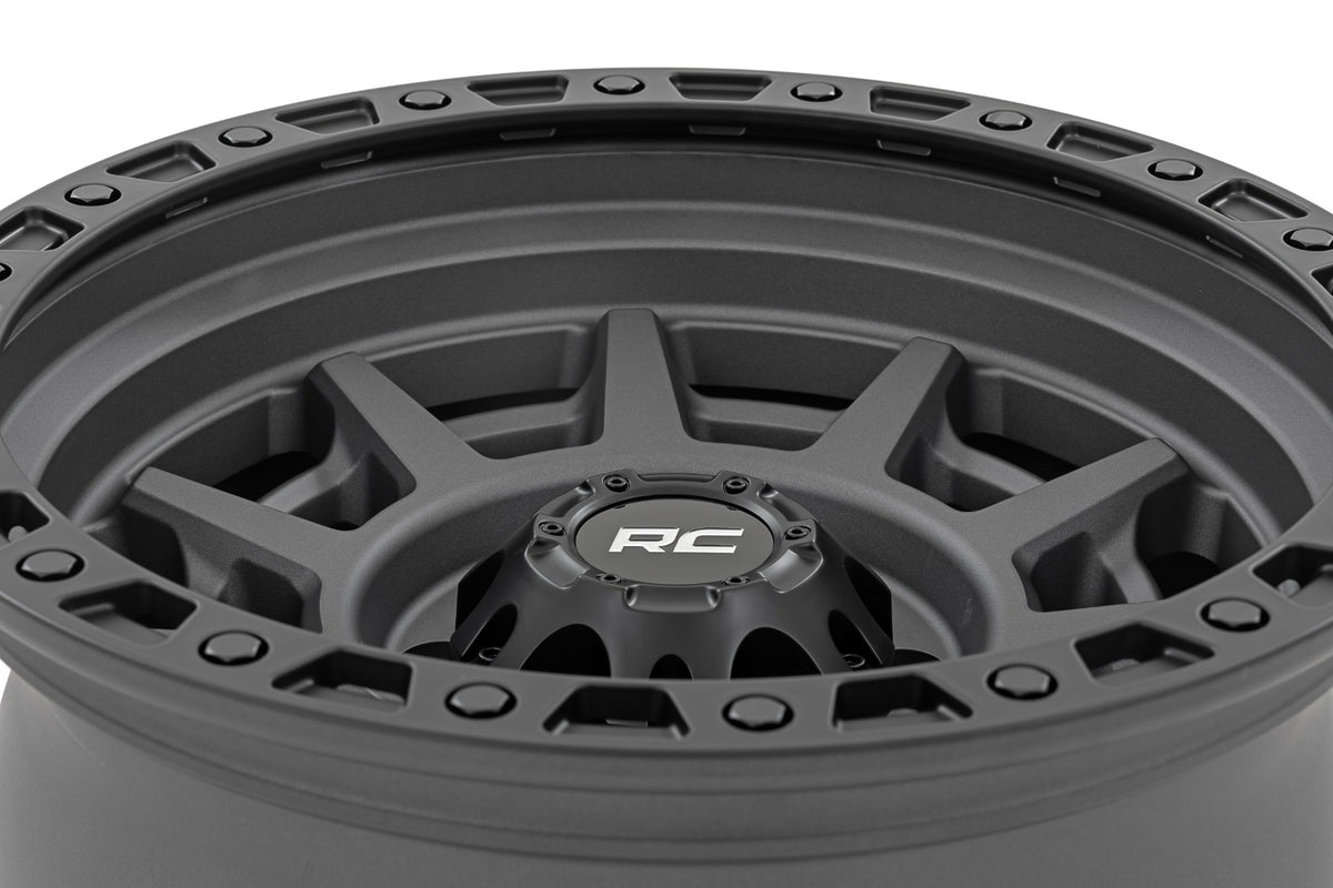 85 Series Wheel Simulated Beadlock Gunmetal Gray/Black 17x9 5x4.5 -12mm Rough Country