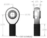 7/8"-3/4" 3-Piece Precision Heat Treated Chromoly Teflon and Kevlar Lined Right Hand Heim
