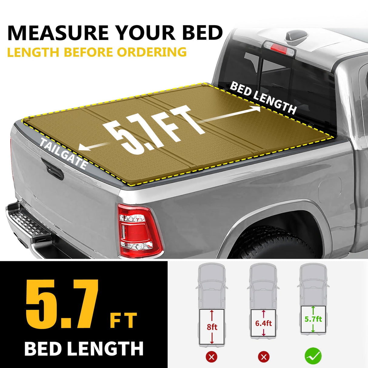 Trucktok 2009-2025 Dodge Ram 1500 5.7FT Hard Tri-Fold Tonneau Cover Truck Bed TruckTok