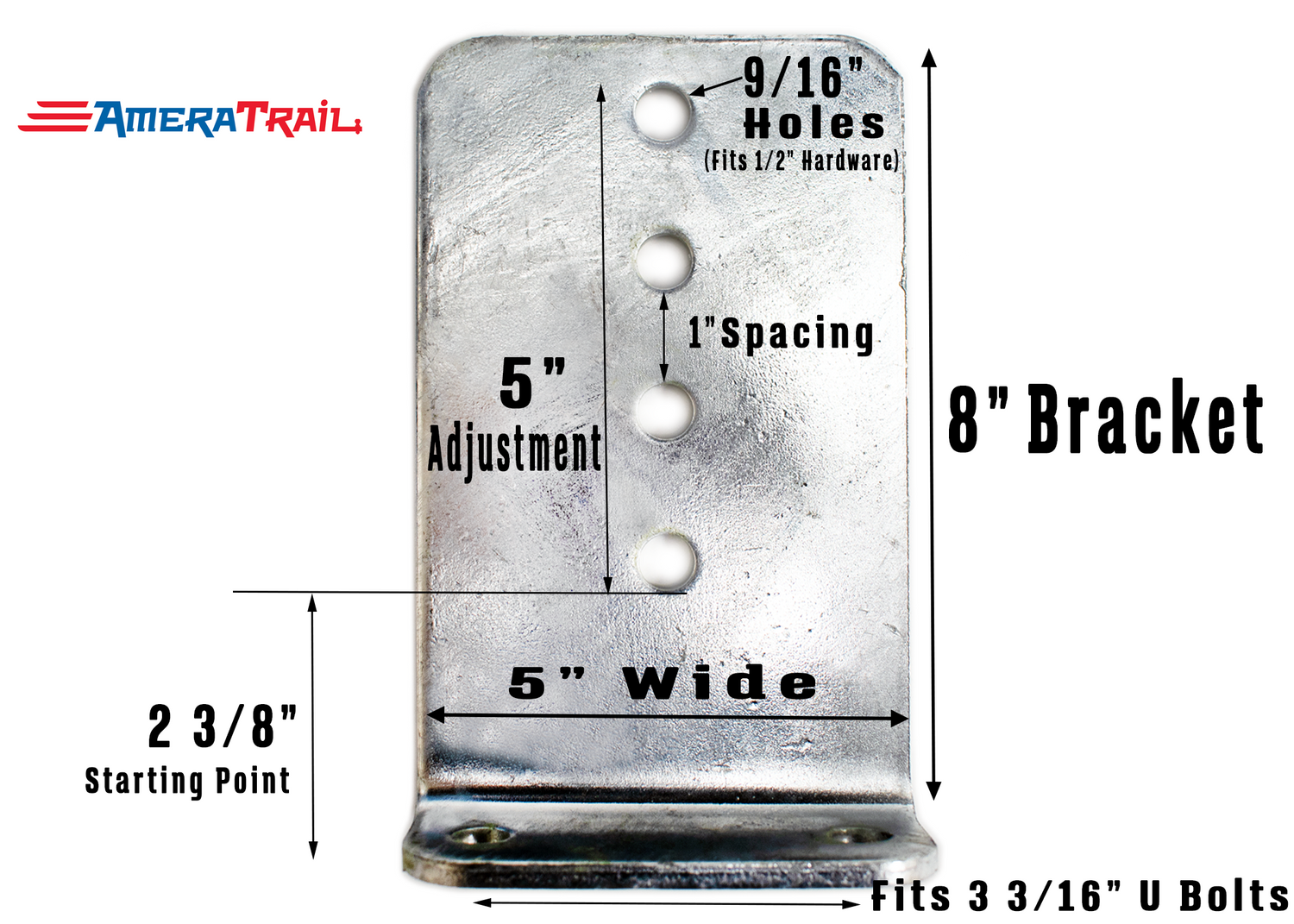 8" Vertical Bunk Bracket for Big Wood Bunks - 8" H x 5" Wide - Galvanized Finish