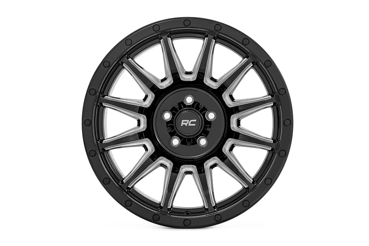 90 Series Wheel One-Piece Gloss Black w/machined spokes 20x9 6x5.5 -12mm Rough Country