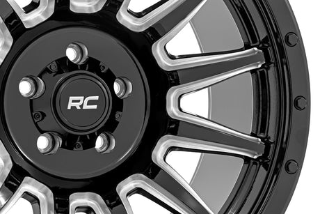 90 Series Wheel One-Piece Gloss Black w/machined spokes 20x9 6x5.5 -12mm Rough Country