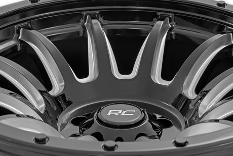 90 Series Wheel One-Piece Gloss Black w/machined spokes 20x9 6x5.5 -12mm Rough Country