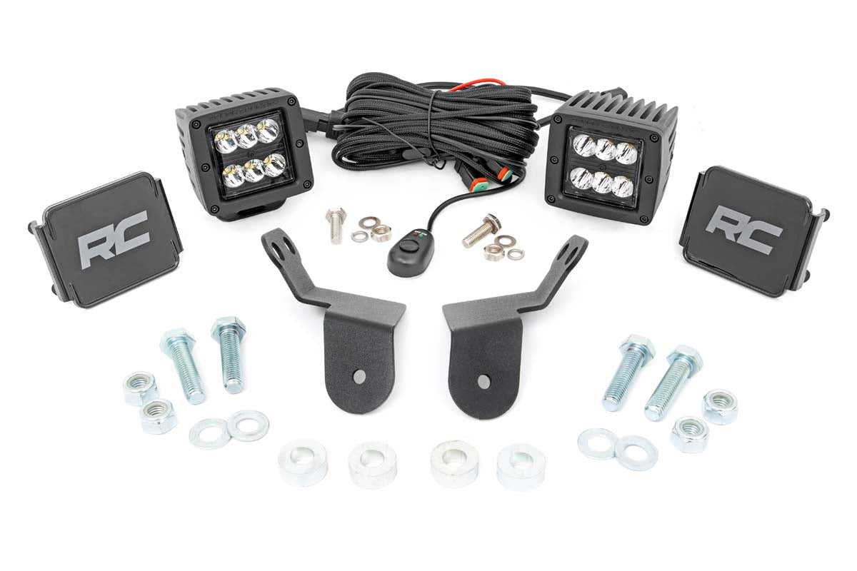 LED Light Kit Cage Mount 2 Inch Black Pair Honda Pioneer 1000 Rough Country