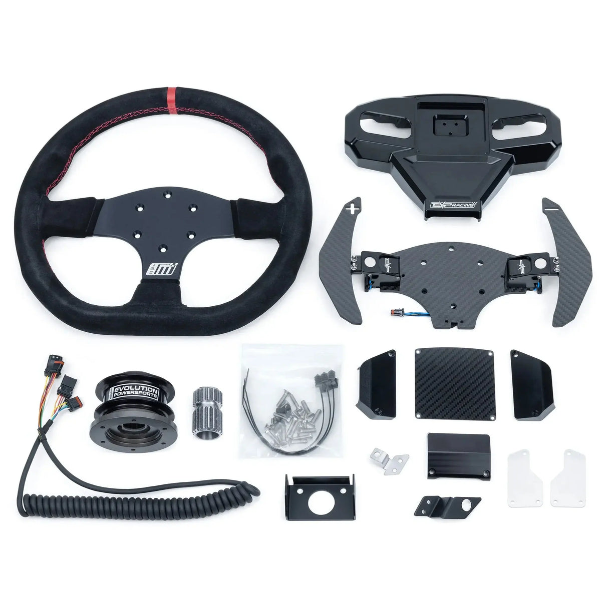 EVP.MOde Multifunction Steering Wheel with Carbon Fiber Paddles and Quick-Release Hub Adapter Kit for Can-Am Maverick R Evolution Powersports