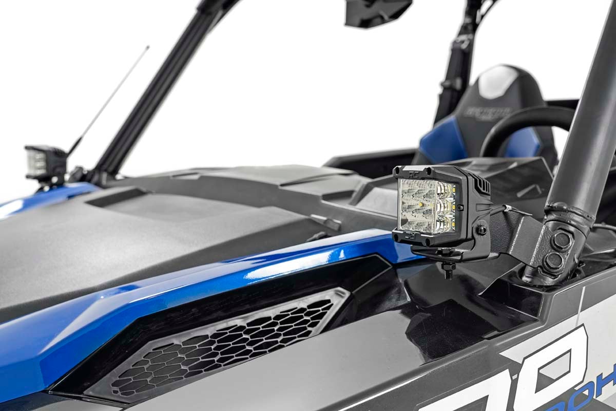 LED Light Kit Cage Mount 2 Inch Black Pair Spot Polaris General XP 4 1000 Rough Country