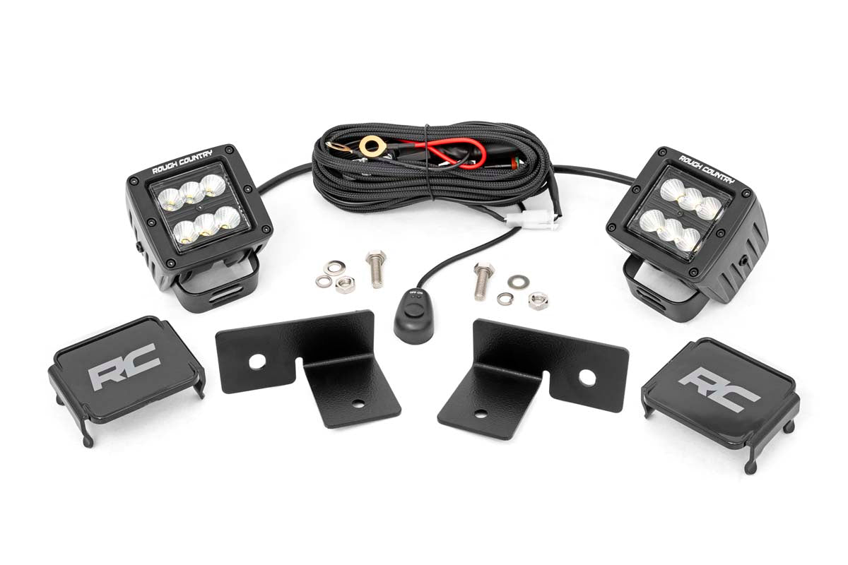 LED Light Kit Under Bed Mount 2 Inch Black Pair Spot Polaris General XP 4 1000 Rough Country