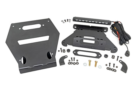 LED Light Winch Mount Front 10 Inch Black Slimline Polaris RZR Pro R Rough Country