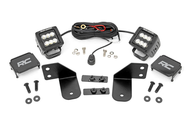 LED Light RR Cage Mount 2 Inch Black Flood Pair Polaris Ranger 1000/Ranger XP 900/1000 Rough Country