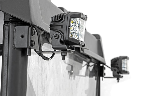 LED Light RR Cage Mount 2 Inch Black Flood Pair Polaris Ranger 1000/Ranger XP 900/1000 Rough Country