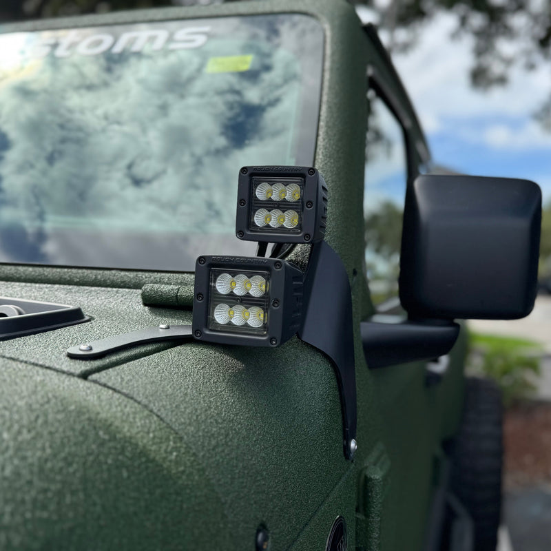 Jeep A Pillar Double Stack Aluminum Cube Light Brackets ( Wrangler / Gladiator ) 2018-2026