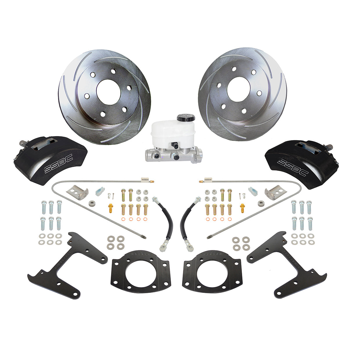 American Made Tri-Power 3-Piston Billet Aluminum Rear Drum to Disc Brake Conversion Kit W/Rotors. Black A126-3BK