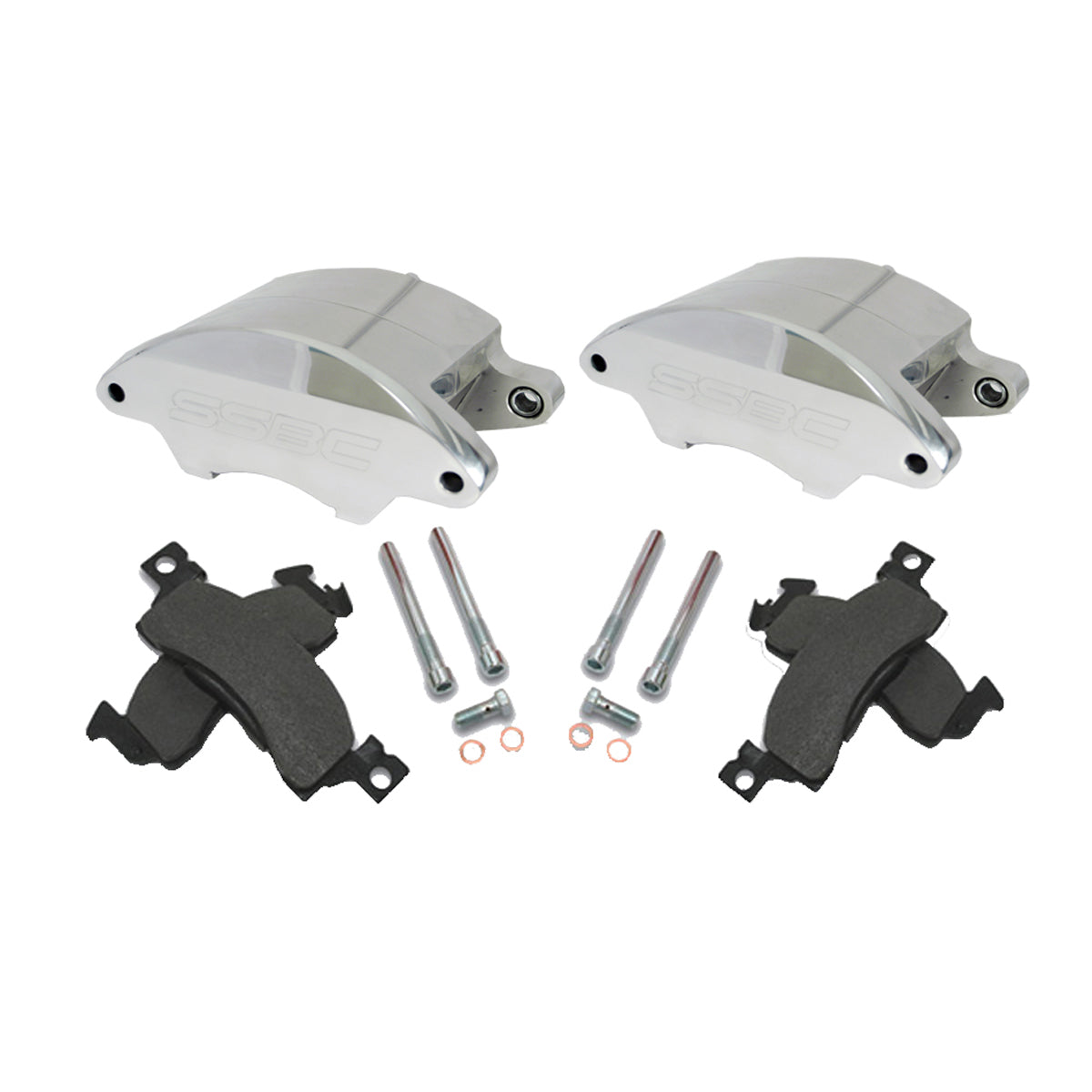 American Made Super Twin 2-Piston Billet Aluminum Quick Change Front Caliper Upgrade Kit W/Performance Pads. Clear Part#  A185