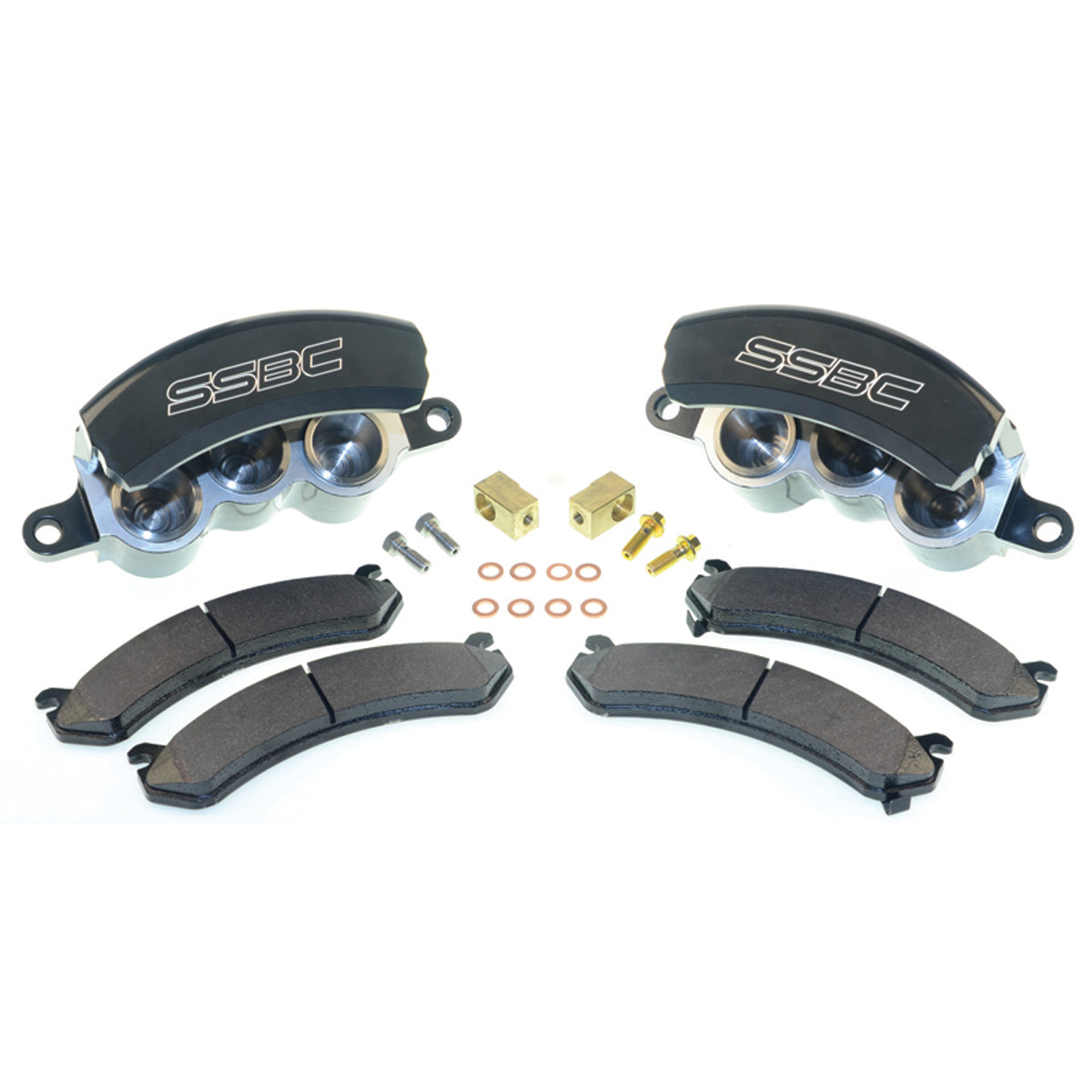 American Made Tri-Power 3-Piston Billet Aluminum "Quick Change" Front Caliper Upgrade Kit. Black A187-4BK