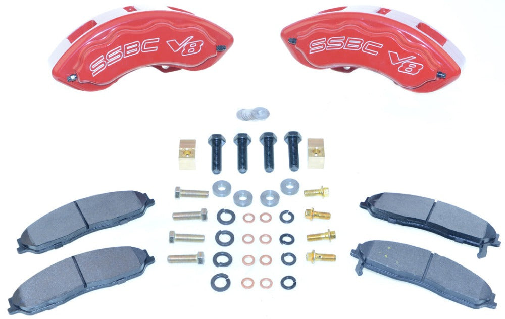 American Made V8-Barbarian 8-Piston Billet Aluminum Direct Fit Rear Disc Brake Kit W/DS Rotors.  Red A193-10R-DS