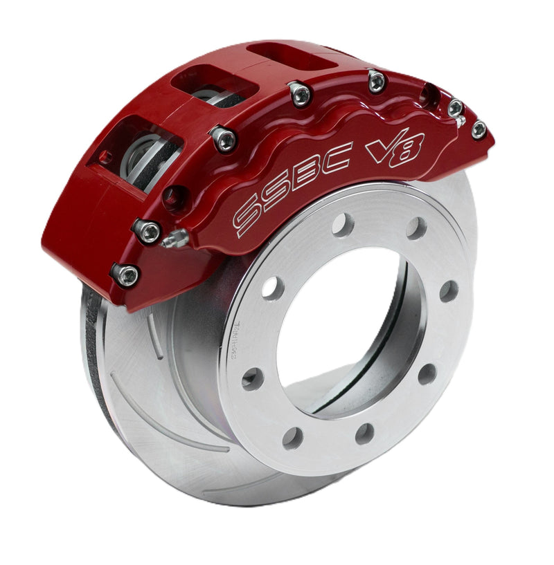 American Made V8-Barbarian 8-Piston Direct Fit Billet Aluminum Front Caliper Upgrade Kit. Red A193-1R