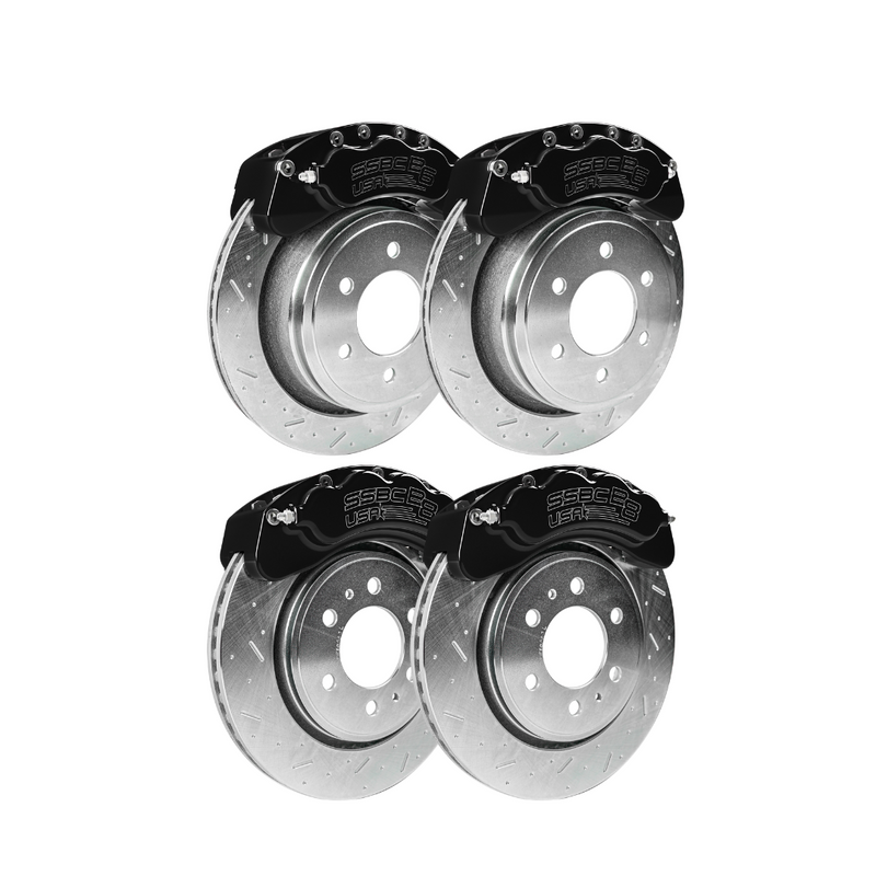 American Made 4 Wheel B8-Brawler 8 Piston Direct Fit Billet Aluminum Big Brake Bundle. Black A414-2021B-BBB
