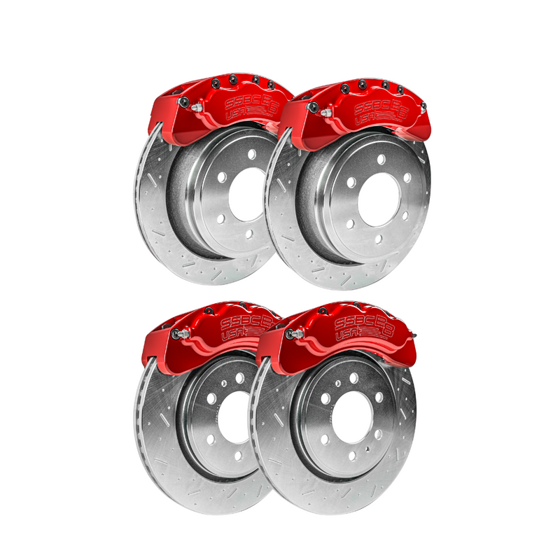American Made 4 Wheel B8-Brawler 8 Piston Direct Fit Billet Aluminum Big Brake Bundle. Red A414-2021R-BBB