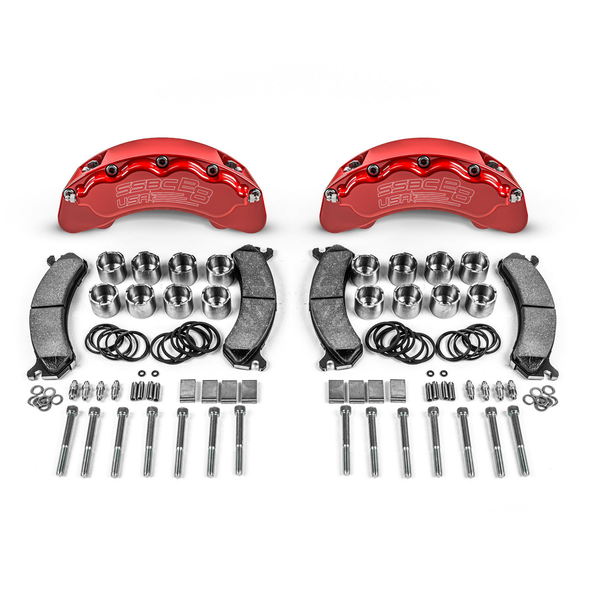 American Made B8-Brawler 8 Piston Direct Fit Front Caliper Upgrade Kit. Red A414-30R
