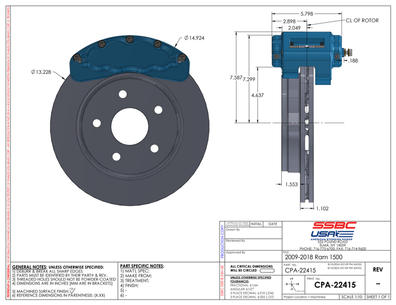 American Made B8-Brawler LT Direct Fit 8-Piston Billet Aluminum Front Caliper Upgrade Kit. Red A415-10R