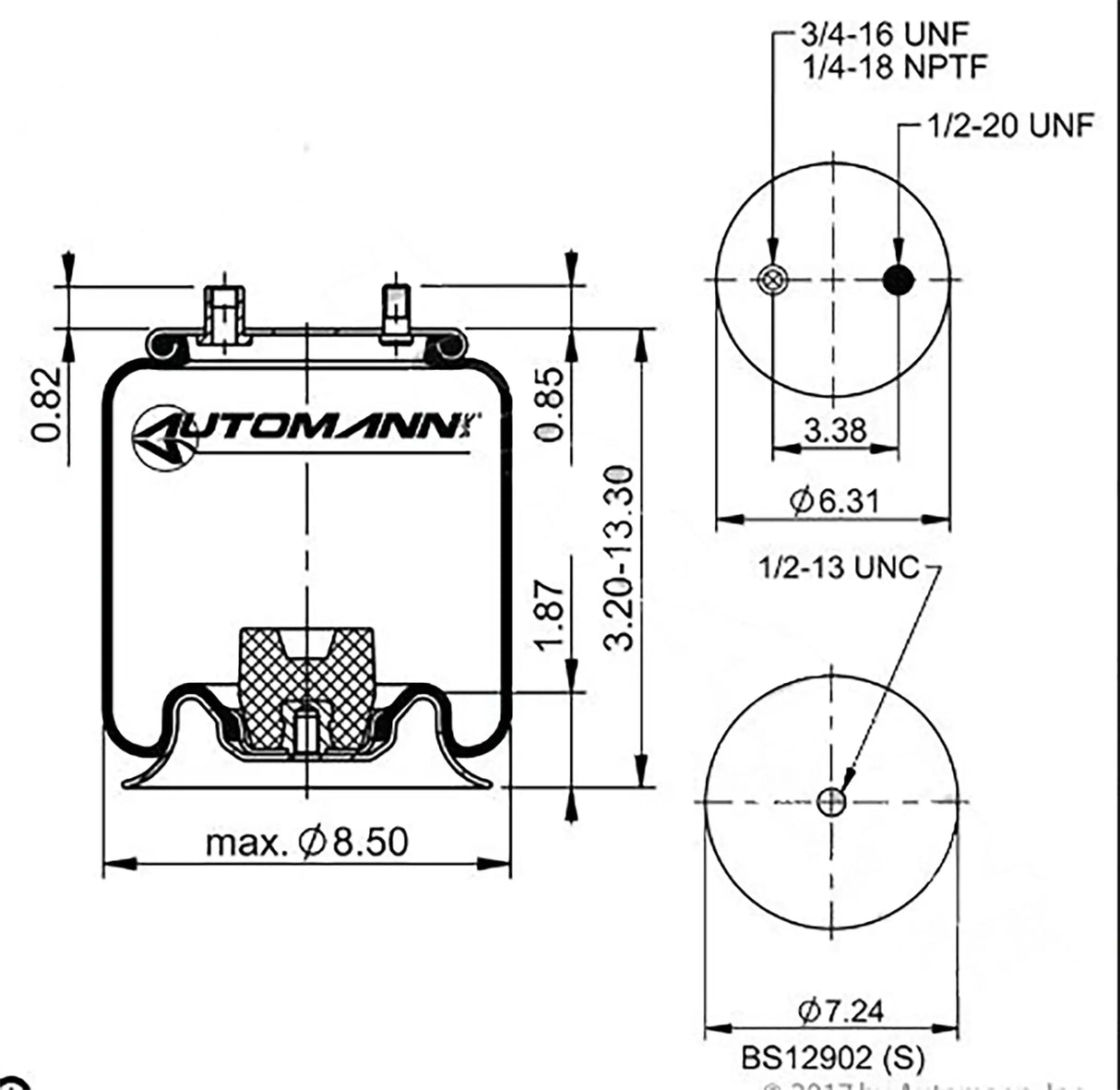Airbag, 1T14C-1, Reversible Sleeve (0-13") Any Level Lift