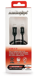 USB C To 8 Pin Cable (AIQ-TYCLIT-3BLK) Audiopipe