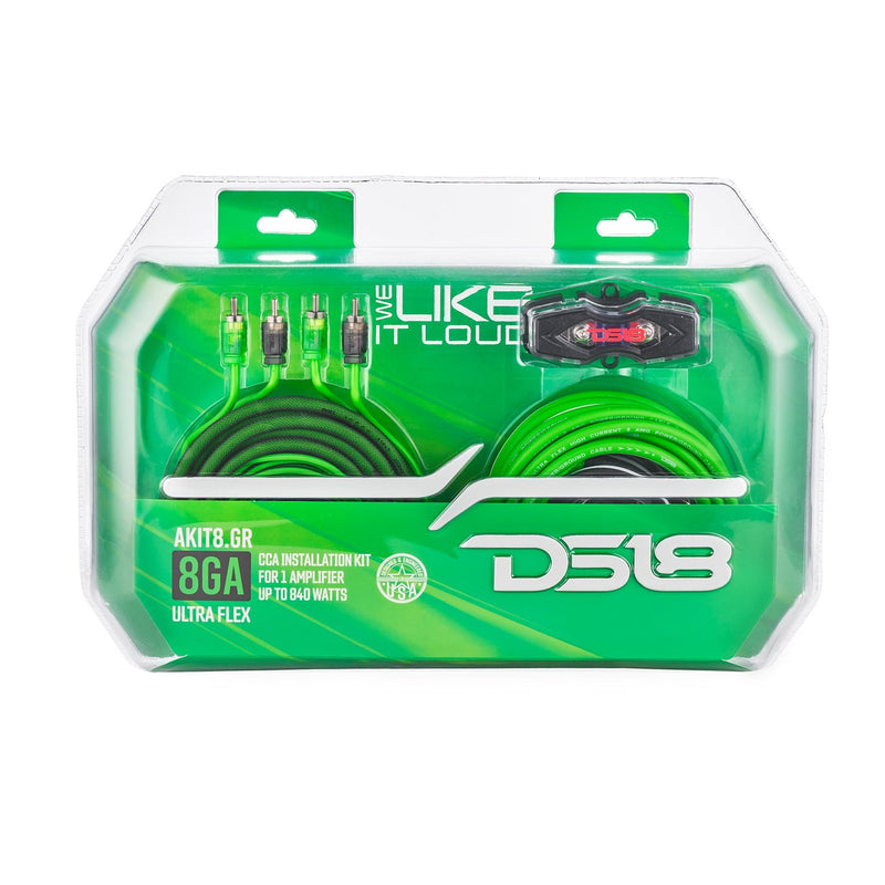 8-GA Amplifier Installation Wiring Kit - Green