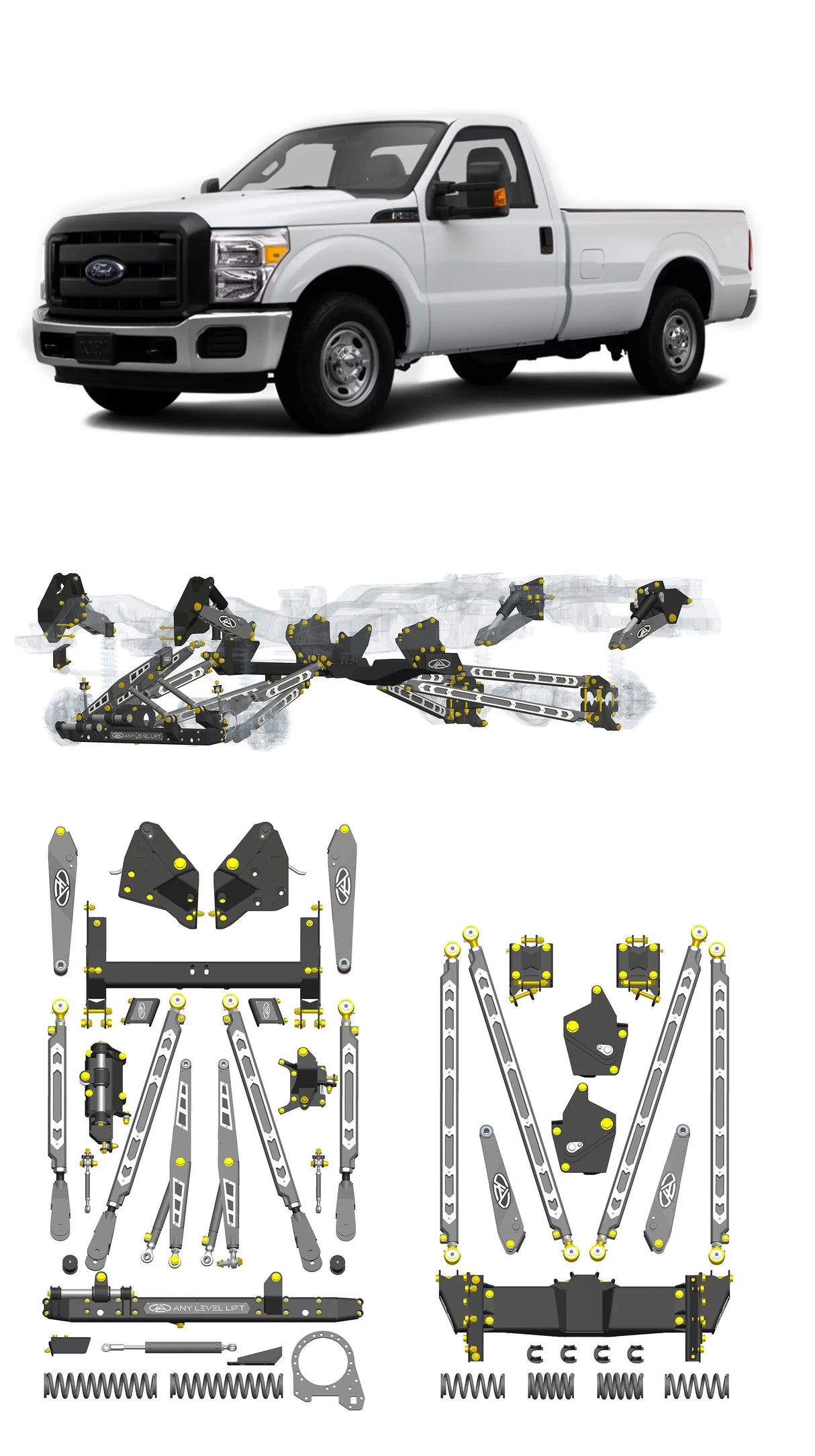 Any Level Lift - Base System, 0"-13": F-250/F-350, Single Rear Wheel (2011-2016) WHOLESALE Any Level Lift